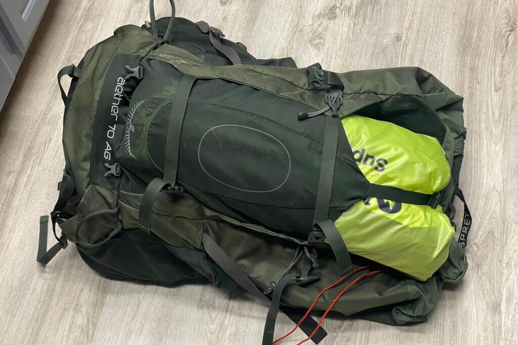 Tent packed up nicely in a Osprey Aether 70 AG backpack