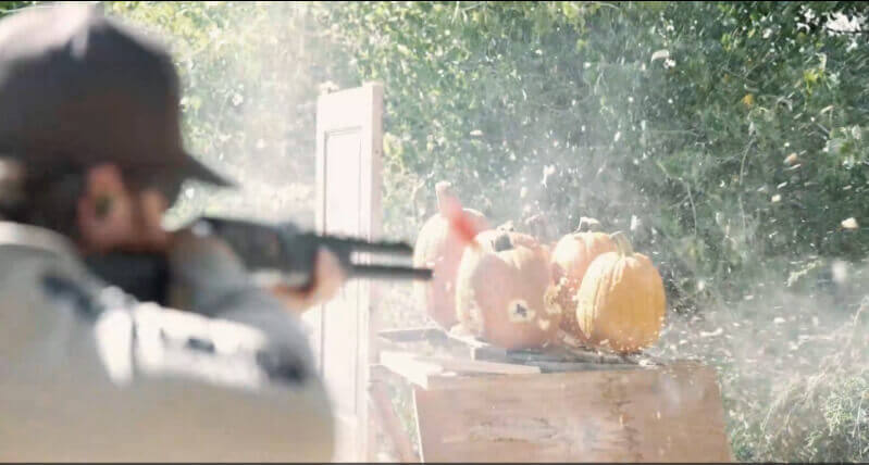 Pumpkins being shot with shotgun