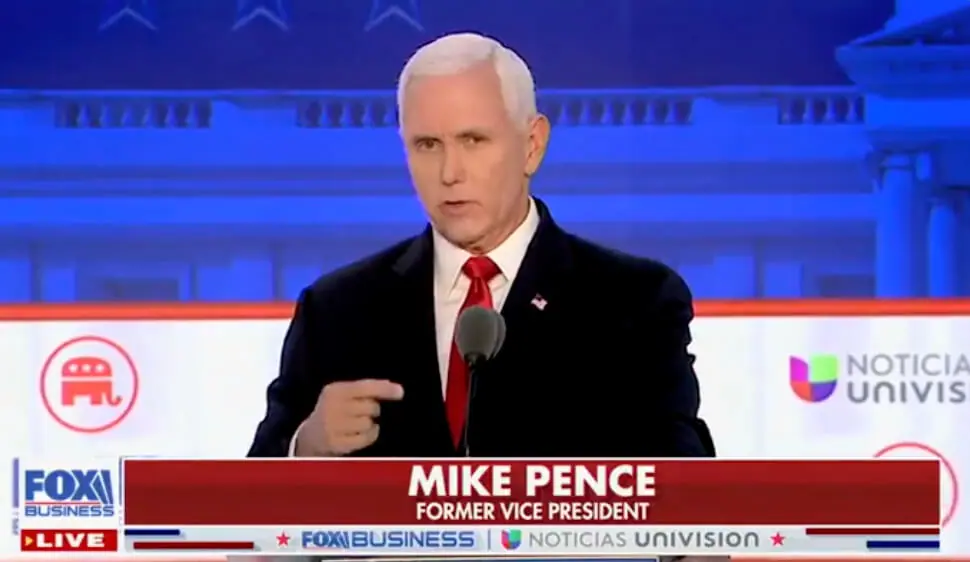 Mike Pence at the podium of the 2nd GOP debate.